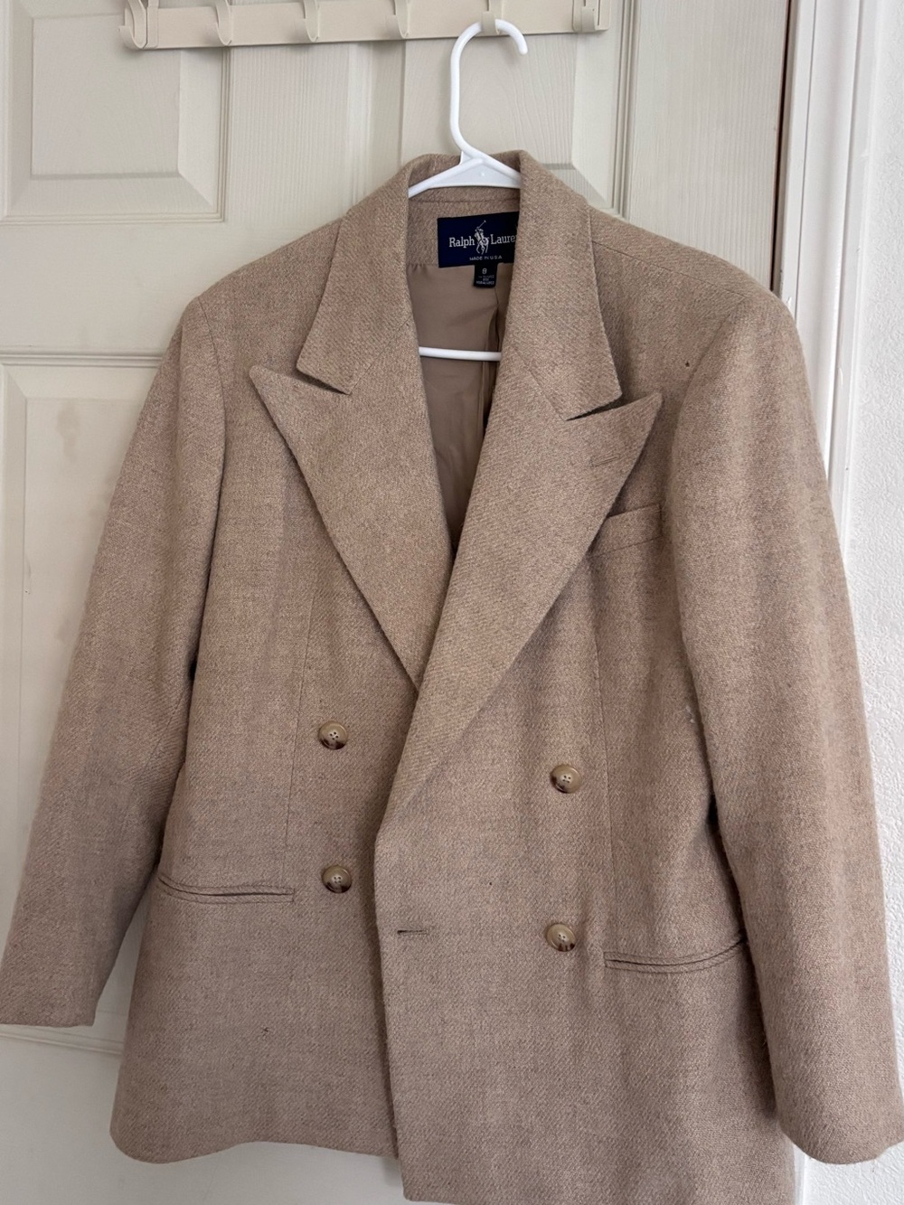 Ralph Lauren Double-Breasted Beige/Tan Wool Blend Blazer